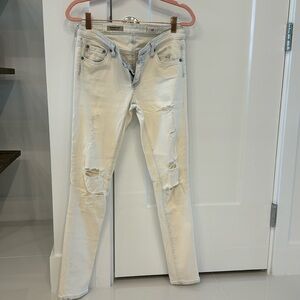 Women’s AG The Legging Ankle, Super Skinny Ankle white distressed jeans.